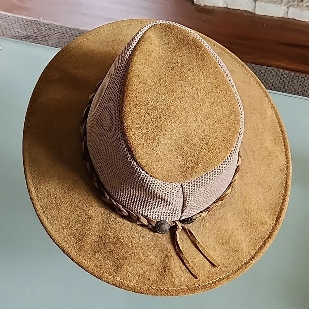 Henchel Hat‎ Company Leather Suede Crushable Gorpcore Safari Hat Size Large